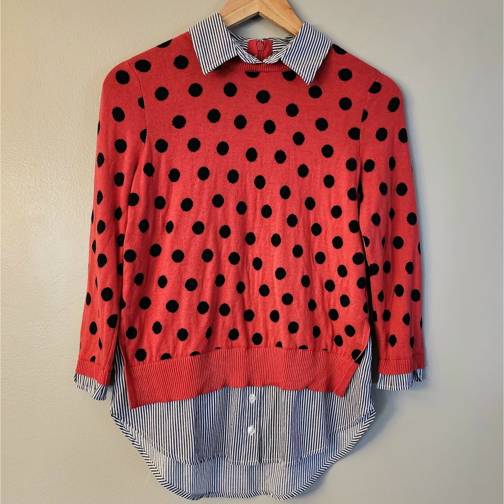 Crown &‎ Ivy Red Sweater Built in Button Shirt underneath womens XS